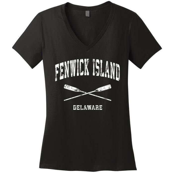 Fenwick Island Delaware Vintage Nautical Crossed Oars Gift Women's V-Neck T-Shirt