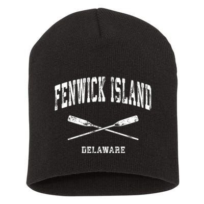 Fenwick Island Delaware Vintage Nautical Crossed Oars Gift Short Acrylic Beanie