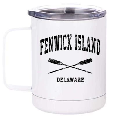 Fenwick Island Delaware Vintage Nautical Crossed Oars Gift 12 oz Stainless Steel Tumbler Cup