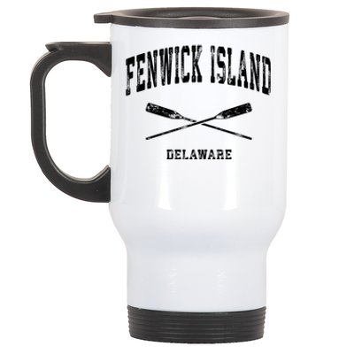 Fenwick Island Delaware Vintage Nautical Crossed Oars Gift Stainless Steel Travel Mug