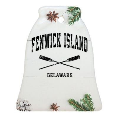 Fenwick Island Delaware Vintage Nautical Crossed Oars Gift Ceramic Bell Ornament