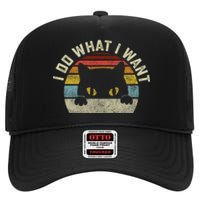 Funny I Do What I Want My Black Cat Red Cup Vintage Retro High Crown Mesh Back Trucker Hat