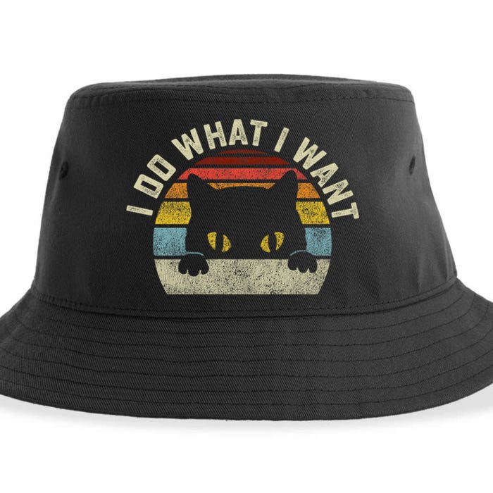 Funny I Do What I Want My Black Cat Red Cup Vintage Retro Sustainable Bucket Hat