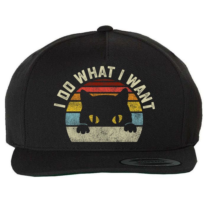 Funny I Do What I Want My Black Cat Red Cup Vintage Retro Wool Snapback Cap