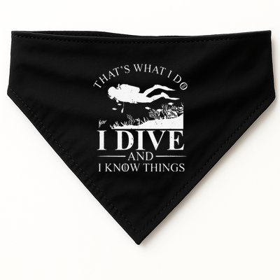 Funny I Dive And I Know Things Scuba Diver Gift Scuba Diving USA-Made Doggie Bandana