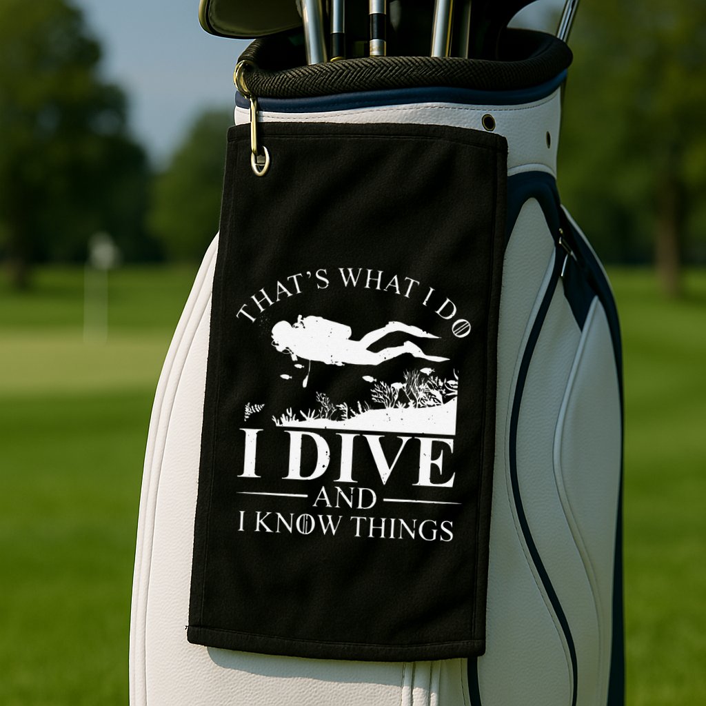 Funny I Dive And I Know Things Scuba Diver Gift Scuba Diving Golf Towel