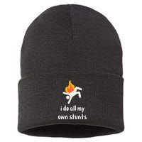 Funny I Do All My Own Stunts Sustainable Knit Beanie