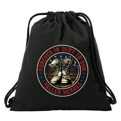 Forever In Debt To Our Fallen Heroes Memorial Graphic Drawstring Bag
