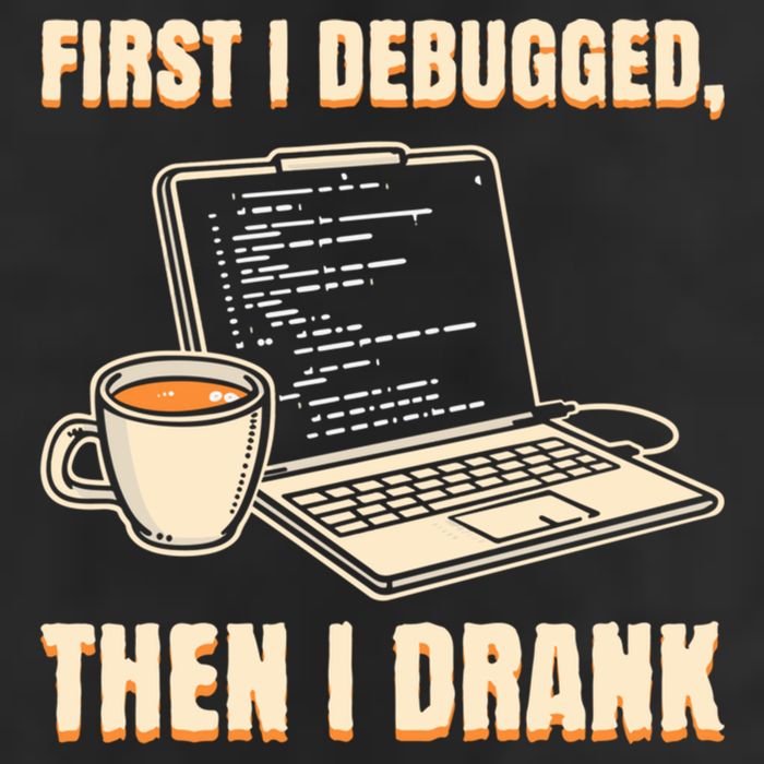 First I Debugged Then Coffee Programmer Software Developer Gift 7 Panel Mesh Trucker Snapback Hat
