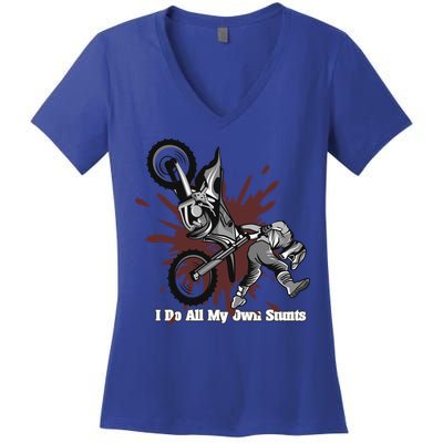 Funny I Do My Own Stunts Cool Motorcycle Gift For Men Women Gift Women's V-Neck T-Shirt