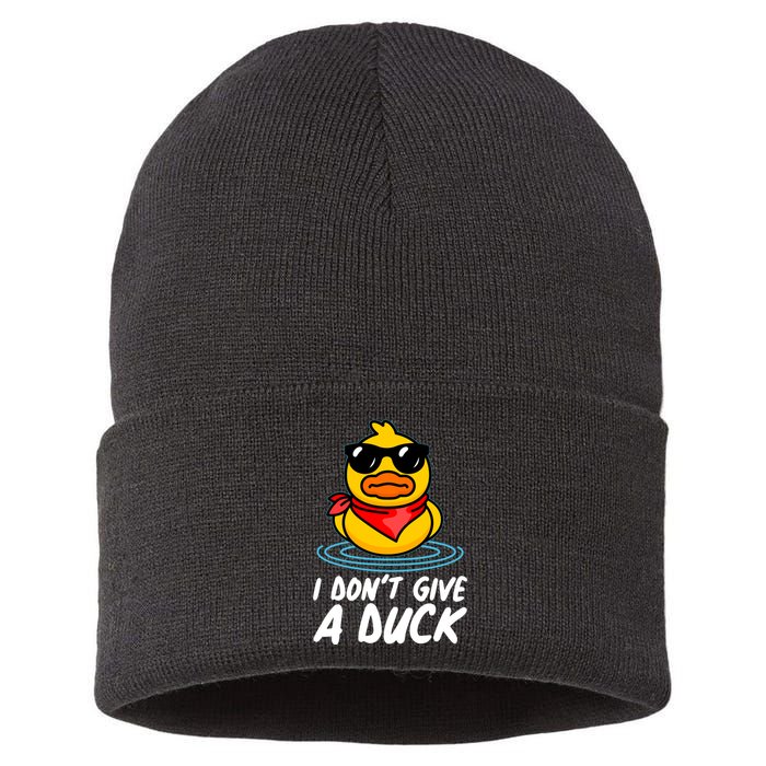 Funny I Dont Give A Duck Sustainable Knit Beanie