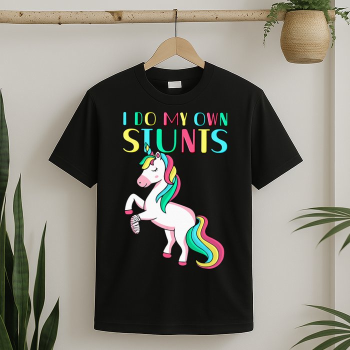 Funny I Do My Own Stunts Broken Arm Cute Magical Unicorn T-Shirt