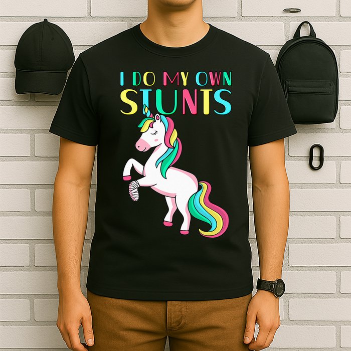 Funny I Do My Own Stunts Broken Arm Cute Magical Unicorn T-Shirt