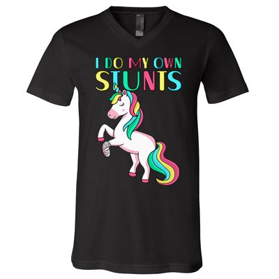 Funny I Do My Own Stunts Broken Arm Cute Magical Unicorn V-Neck T-Shirt