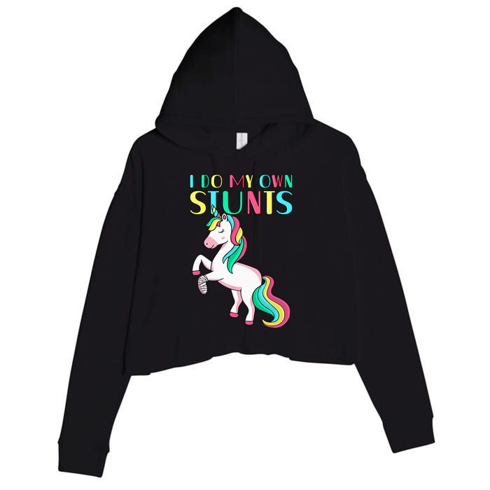 Funny I Do My Own Stunts Broken Arm Cute Magical Unicorn Crop Fleece Hoodie
