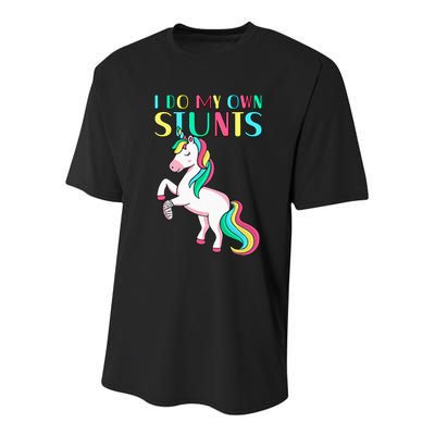 Funny I Do My Own Stunts Broken Arm Cute Magical Unicorn Youth Performance Sprint T-Shirt