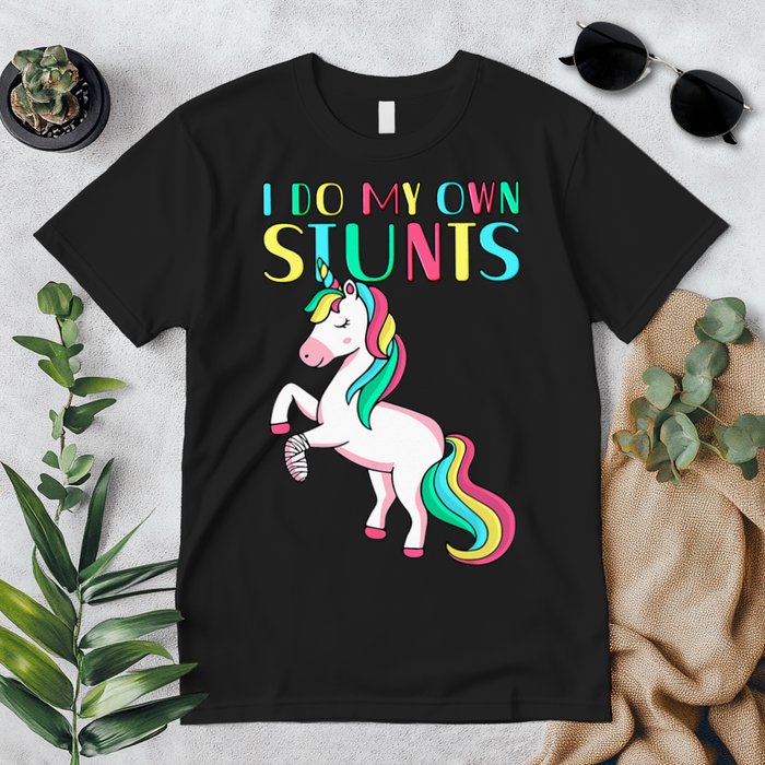 Funny I Do My Own Stunts Broken Arm Cute Magical Unicorn Premium T-Shirt
