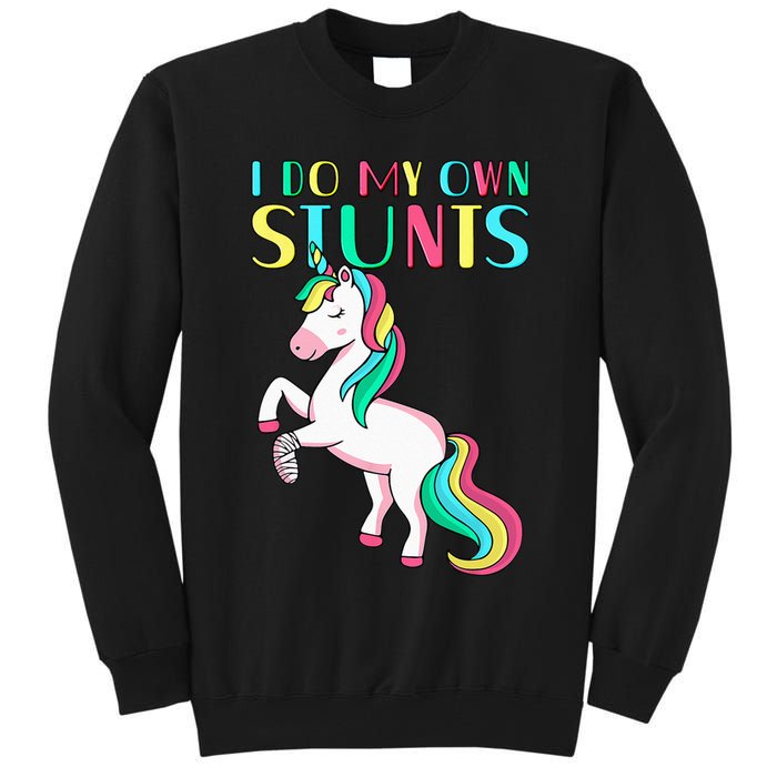 Funny I Do My Own Stunts Broken Arm Cute Magical Unicorn Tall Sweatshirt