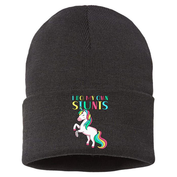 Funny I Do My Own Stunts Broken Arm Cute Magical Unicorn Sustainable Knit Beanie