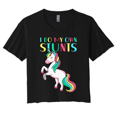 Funny I Do My Own Stunts Broken Arm Cute Magical Unicorn Crop Top