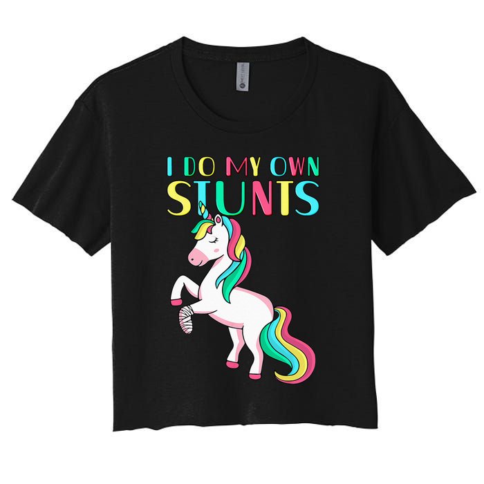 Funny I Do My Own Stunts Broken Arm Cute Magical Unicorn Crop Top