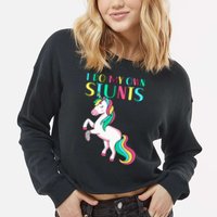 Funny I Do My Own Stunts Broken Arm Cute Magical Unicorn Cropped Pullover Crew