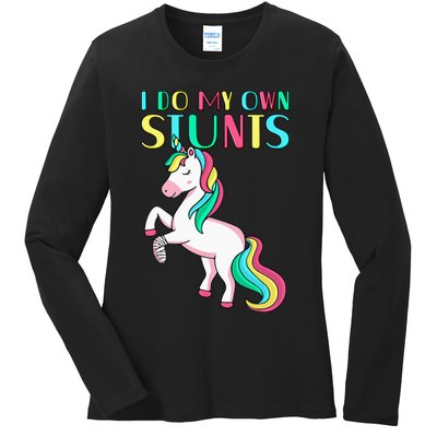 Funny I Do My Own Stunts Broken Arm Cute Magical Unicorn Ladies Long Sleeve Shirt