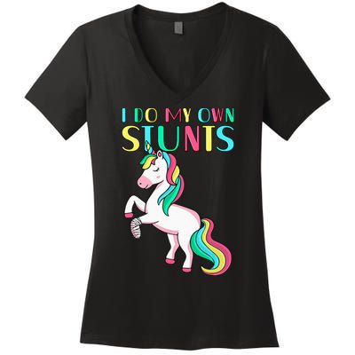 Funny I Do My Own Stunts Broken Arm Cute Magical Unicorn Women's V-Neck T-Shirt