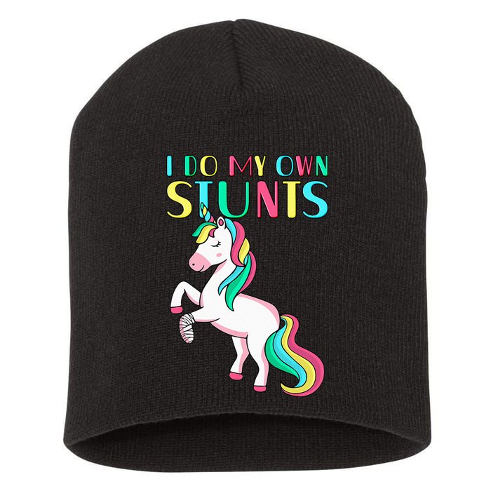 Funny I Do My Own Stunts Broken Arm Cute Magical Unicorn Short Acrylic Beanie