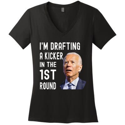 Funny Im Drafting A Kicker In The 1st Round Biden Confused Gift Women's V-Neck T-Shirt