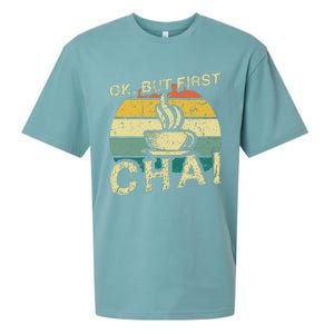 Funny Indian Desi Chai Lover Ok But First Chai Sueded Cloud Jersey T-Shirt