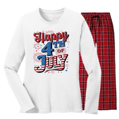 Firecracker Independence Day Happy 4th Of July Gift Women's Long Sleeve Flannel Pajama Set 