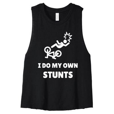 Funny I Do My Own Stunts Funny Mountain Bike Gift Women's Racerback Cropped Tank