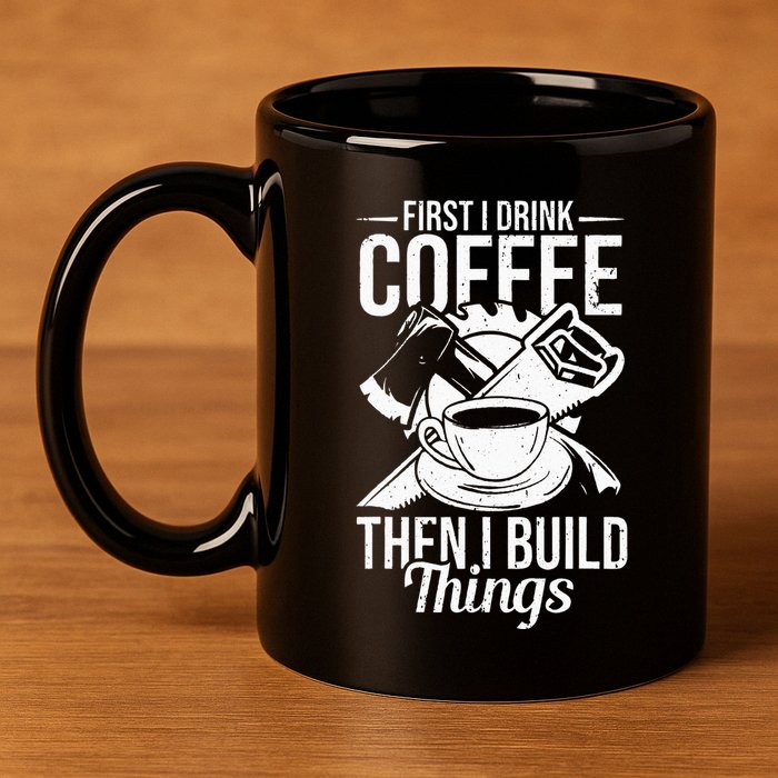 First I Drink Coffee Then I Build Things – Woodworking 11oz C Handle Ceramic Mug
