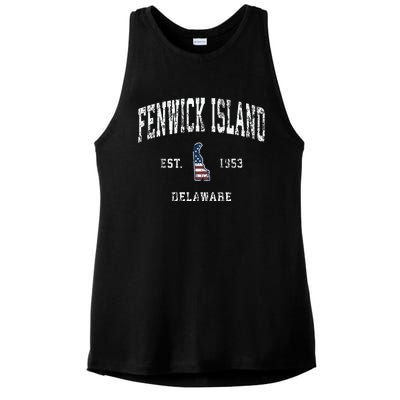 Fenwick Island Delaware De Vintage American Flag Ladies PosiCharge Tri-Blend Wicking Tank