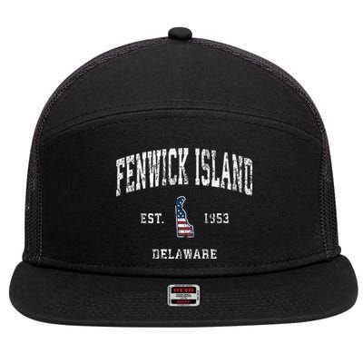 Fenwick Island Delaware De Vintage American Flag 7 Panel Mesh Trucker Snapback Hat