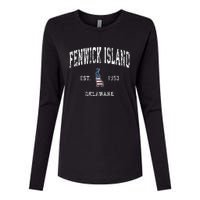 Fenwick Island Delaware De Vintage American Flag Womens Cotton Relaxed Long Sleeve T-Shirt