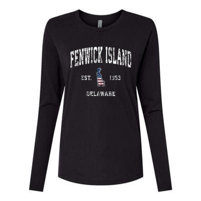 Fenwick Island Delaware De Vintage American Flag Womens Cotton Relaxed Long Sleeve T-Shirt