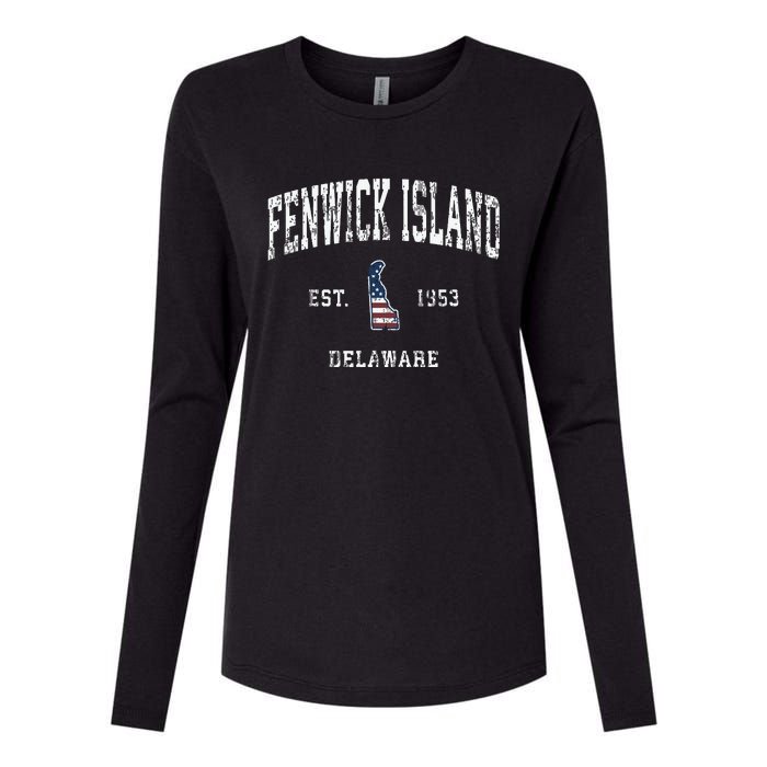 Fenwick Island Delaware De Vintage American Flag Womens Cotton Relaxed Long Sleeve T-Shirt