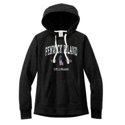 Fenwick Island Delaware De Vintage American Flag Women's Fleece Hoodie