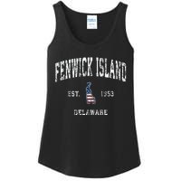 Fenwick Island Delaware De Vintage American Flag Ladies Essential Tank