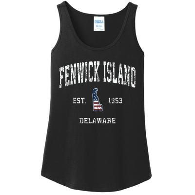 Fenwick Island Delaware De Vintage American Flag Ladies Essential Tank