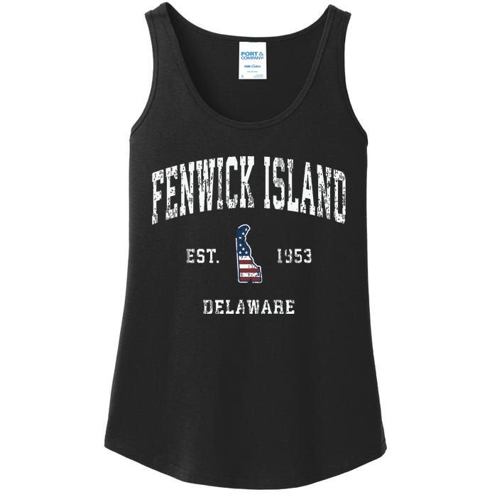 Fenwick Island Delaware De Vintage American Flag Ladies Essential Tank