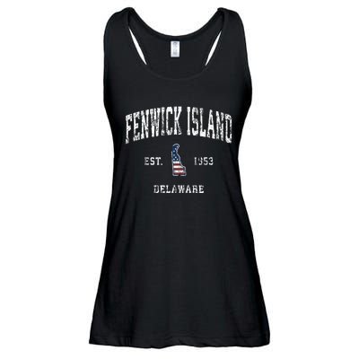 Fenwick Island Delaware De Vintage American Flag Ladies Essential Flowy Tank