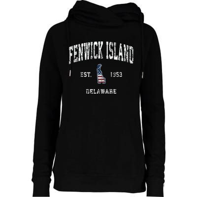 Fenwick Island Delaware De Vintage American Flag Womens Funnel Neck Pullover Hood