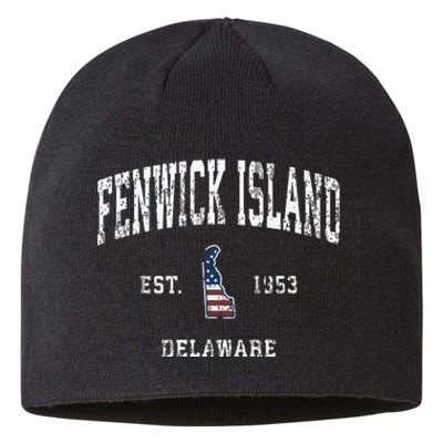 Fenwick Island Delaware De Vintage American Flag Sustainable Beanie