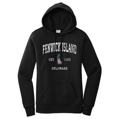 Fenwick Island Delaware De Vintage American Flag Women's Pullover Hoodie