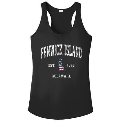 Fenwick Island Delaware De Vintage American Flag Ladies PosiCharge Competitor Racerback Tank