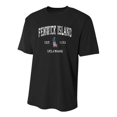 Fenwick Island Delaware De Vintage American Flag Youth Performance Sprint T-Shirt