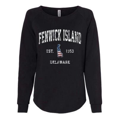 Fenwick Island Delaware De Vintage American Flag Womens California Wash Sweatshirt